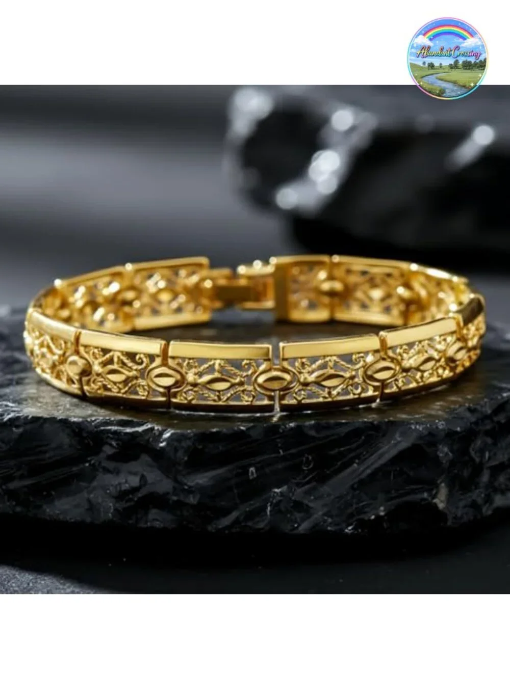 24k Real Gold Plated Filigree Link Bracelet for Women Men